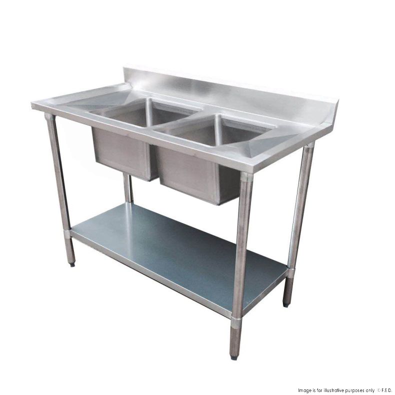 Economic 304 Grade SS Centre Double Sink Bench 1800x600x900 with two 610x400x250 sinks 1800-6-DSBC