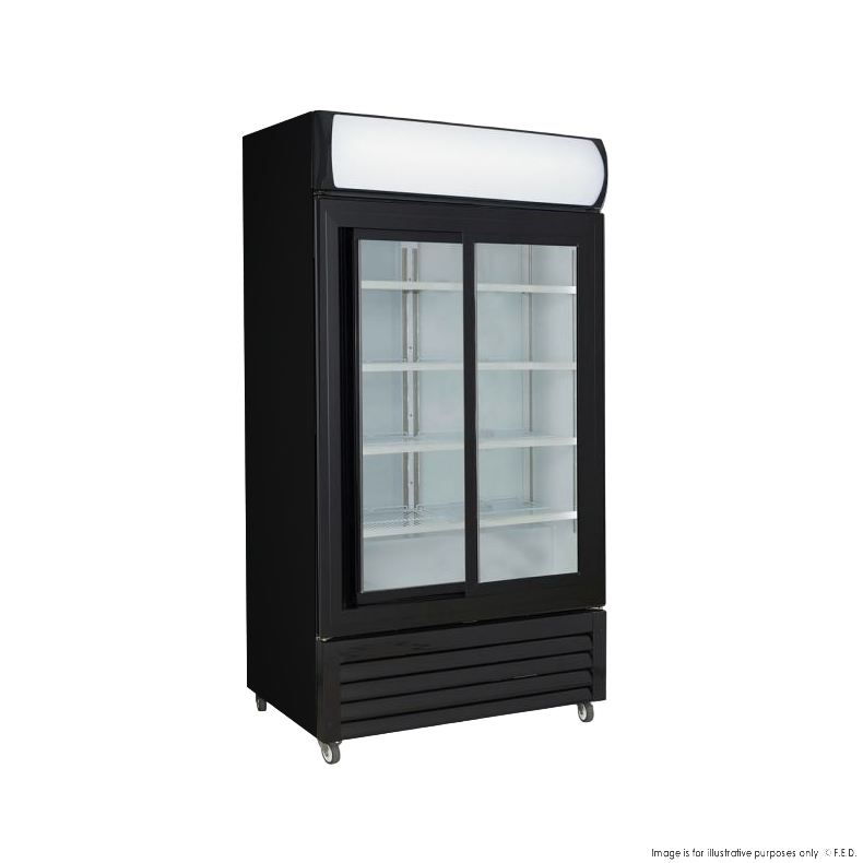 Thermaster Two Sliding Glass Door Colourbond Upright Drink Fridge Black LG-1000SDBP