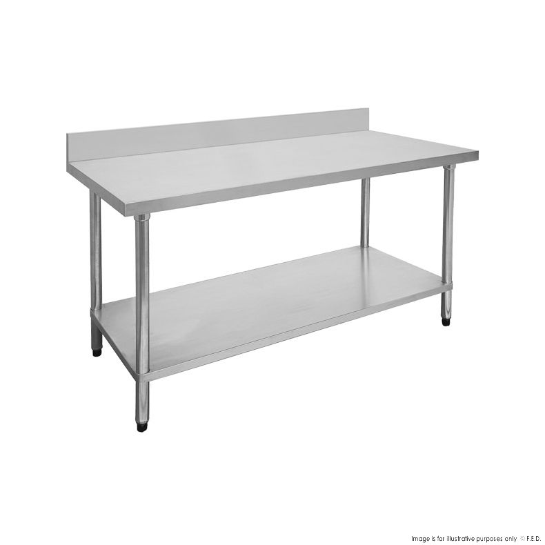 2400-6-WBB Economic 304 Grade Stainless Steel Table with splashback 2400x600x900 - 6 legs