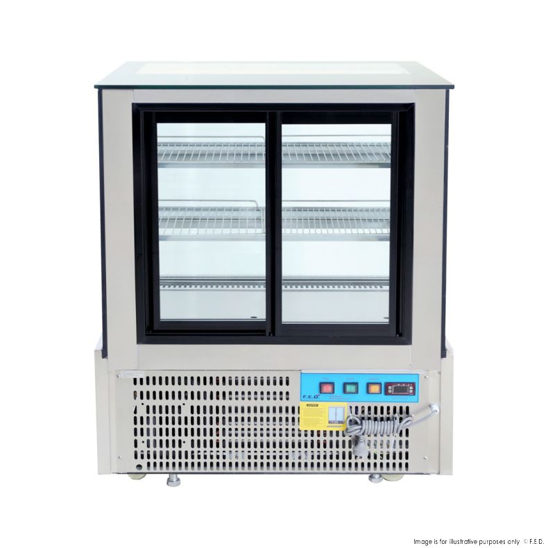 SSU90-2XB Black Trim Square Glass Cake Display 2 Shelves 900x700x1100