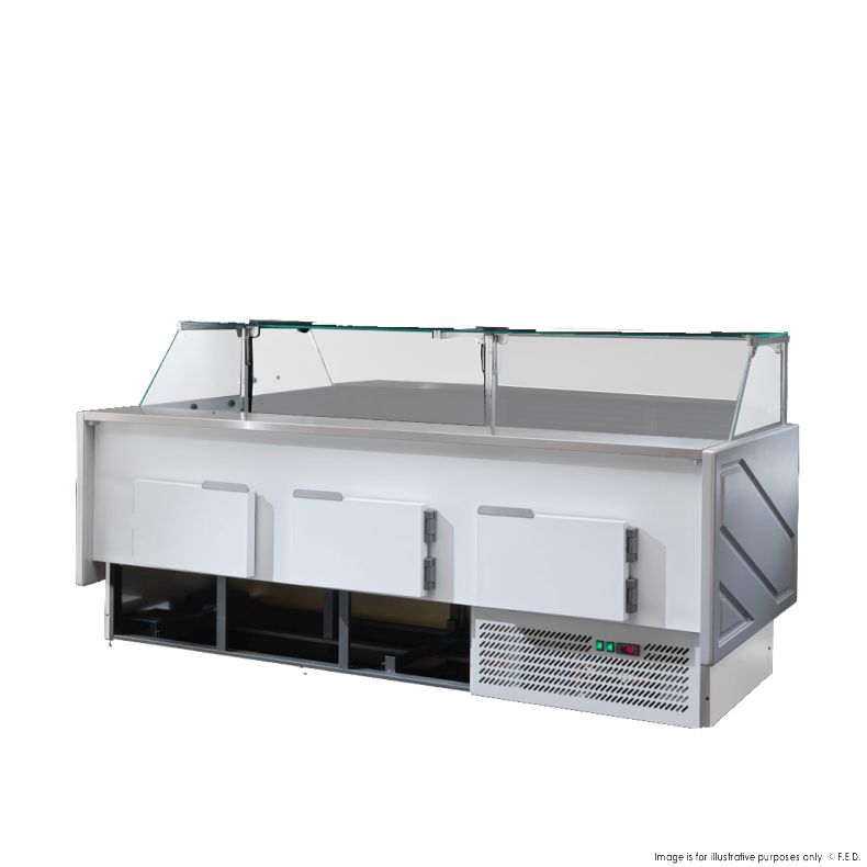 Tecnodom Serie MR9.5 Silver 2480mm Wide Deli Display with Storage and Castors TDMR-0925