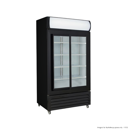 Thermaster Two Sliding Glass Door Colourbond Upright Drink Fridge Black LG-1000SDBP