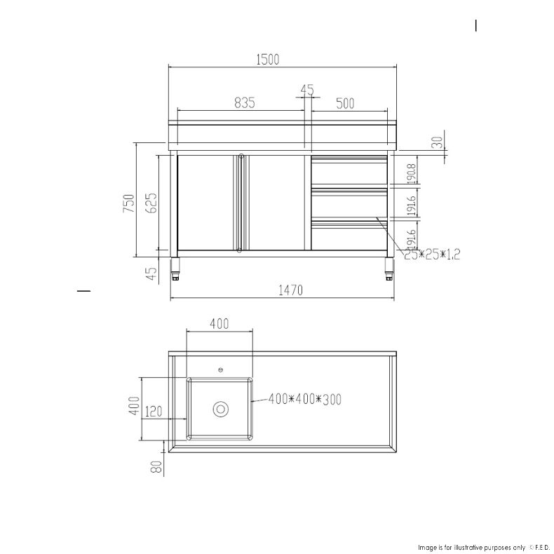 SC-6-1500L-H Cabinet with Left Sink