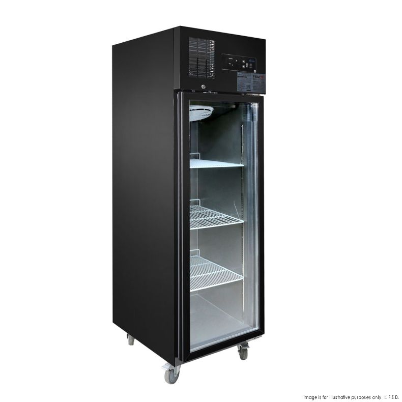 Single glass door upright freezer black stainless steel - SUFG500B