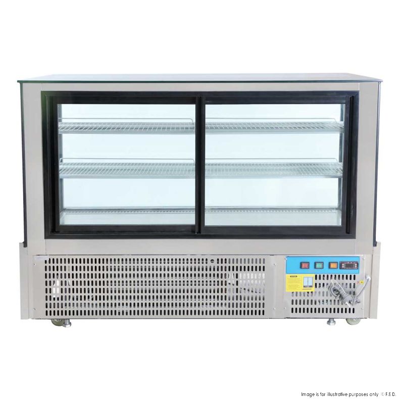 SSU150-2XB Black Trim Square Glass Cake Display 2 Shelves 1500x700x1100