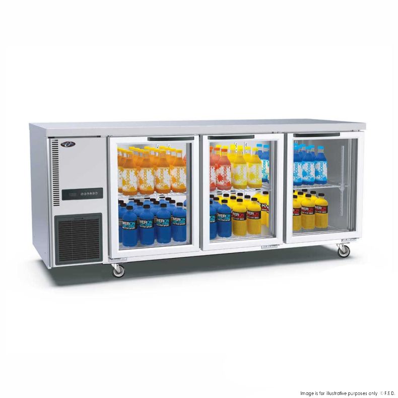 Stainless Steel Triple Glass Door Workbench Fridge - TL1800TNG-3D