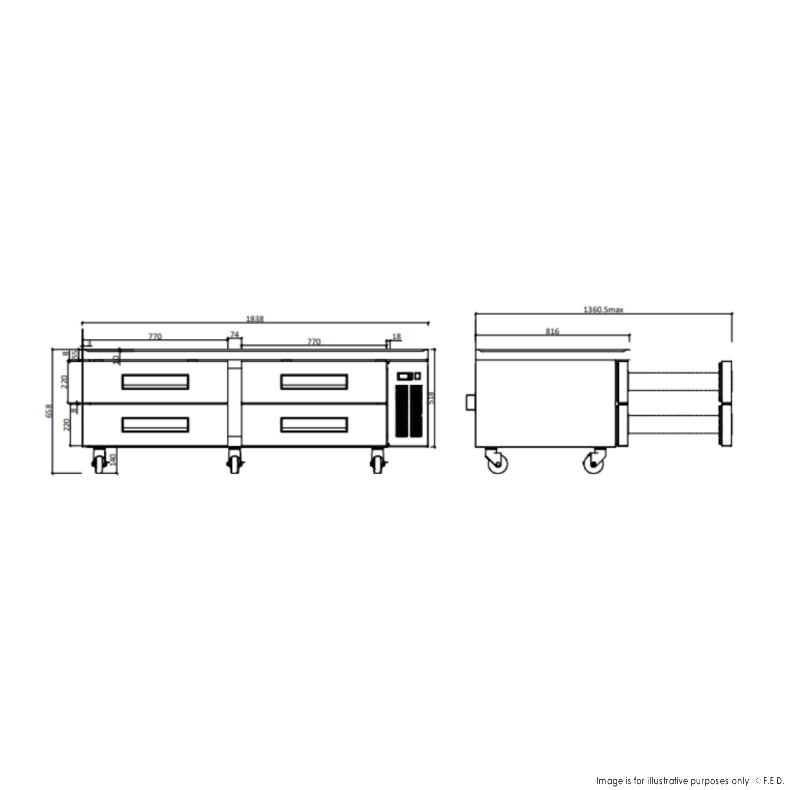 FED-X Chef Base Refrigeratied Drawer Bench 453L XCB-72