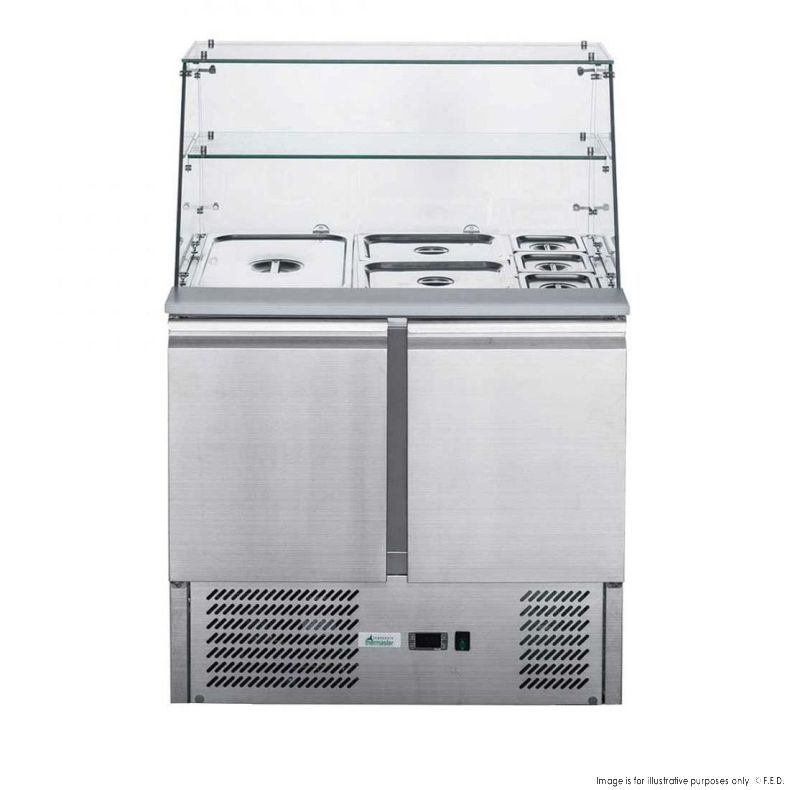 FED-X Two Door Salad Prep Fridge with Glass Top - XS900GC