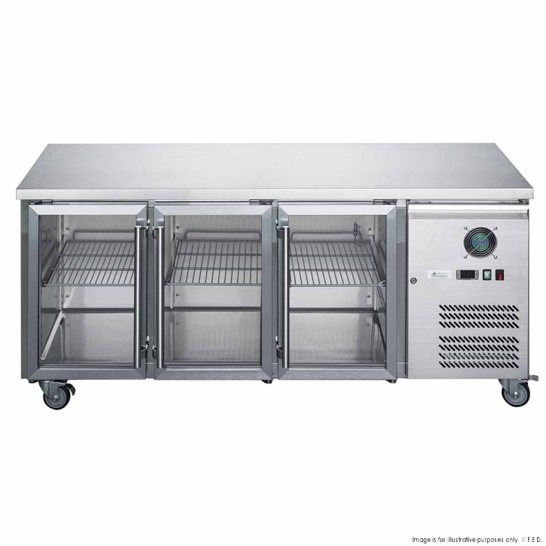 FED-X Three Glass Door Bench Fridge - XUB6C18G3V