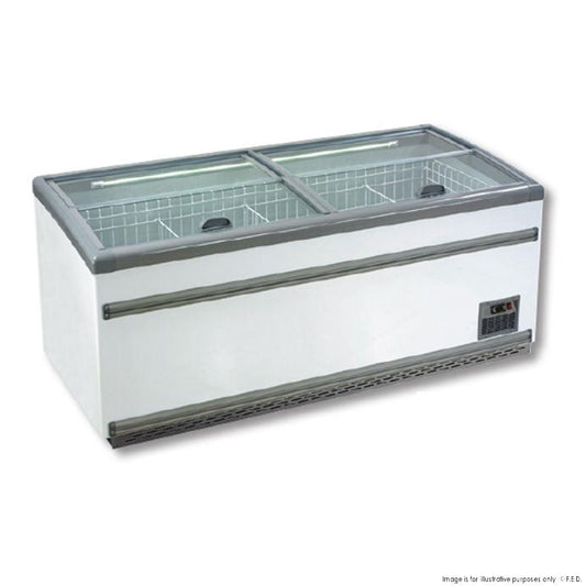 ZCD-E185S Supermarket Island Dual Temperature Freezer & Chiller with Glass Sliding Lids